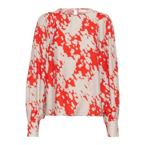 Kaffe Grafisk Moln Feminin Blus Top Red, Dam