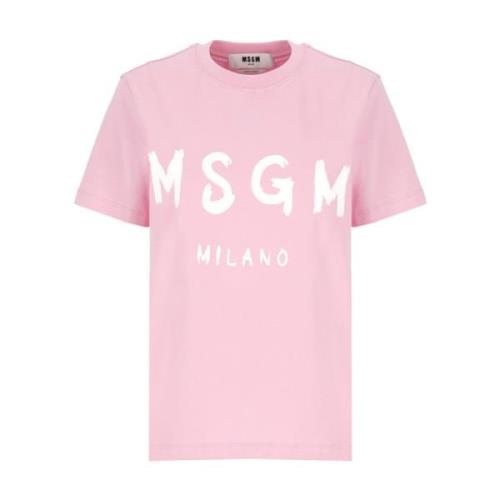 Msgm Rosa Bomull T-shirt Rund Hals Logo Pink, Dam