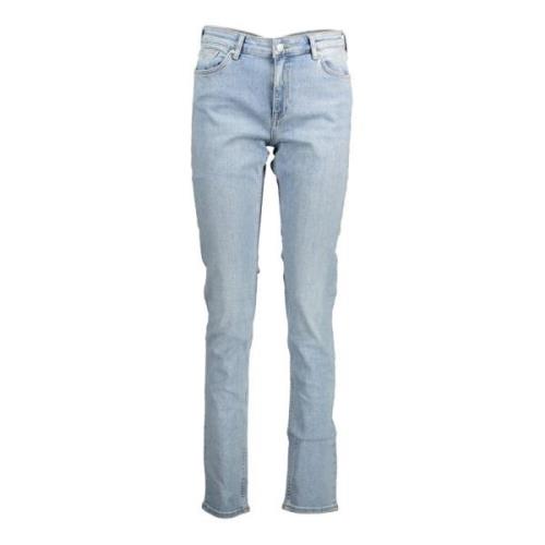 Gant Slim Denim Jeans Blå Tvättad Logo Blue, Dam