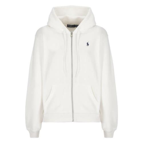 Ralph Lauren Vit Bomullshoodie med Pony-logotyp White, Dam