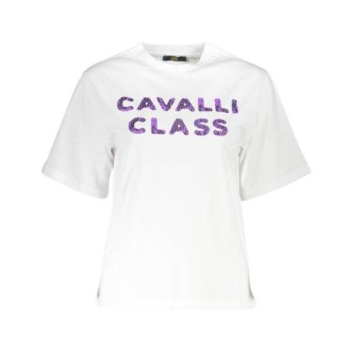 Cavalli Class Elegant vitt bomullst-shirt med designtryck White, Dam