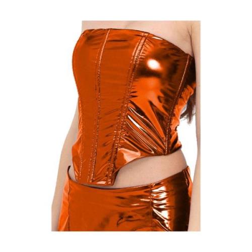 Patrizia Pepe Laminerad textur korsett topp Orange, Dam