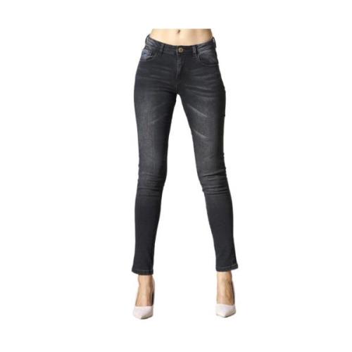 YES ZEE Svarta Denim Jeans, Fem Fickor, Skinny Fit Black, Dam