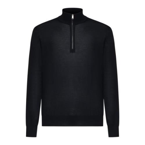 Ermenegildo Zegna Svart Ull Zip-Up Mock Sweater Black, Herr