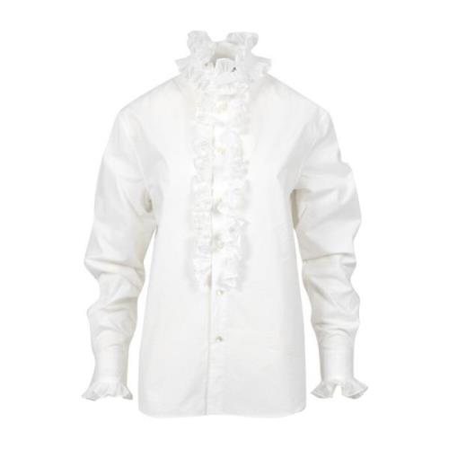 Philosophy di Lorenzo Serafini Ruffled Bomull Poplin Skjorta Ivory Bei...