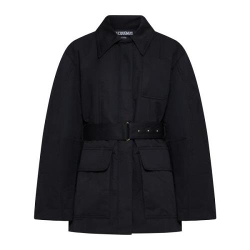 Jacquemus Svart Bomull Linne Blouson Kappa Black, Dam