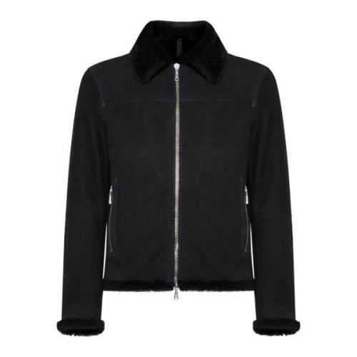 Tagliatore Svart Shearling Läderjacka Black, Herr