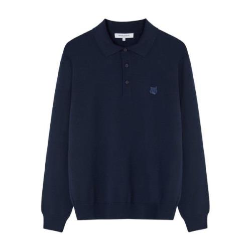 Maison Kitsuné Bold Fox Head Patch Polo Sweaters Blue, Herr