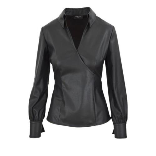 Nenette Eko-Läder Wrap Blus Black, Dam