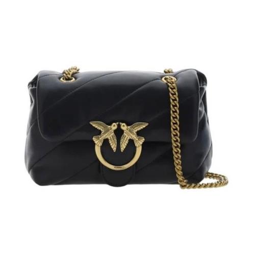 Pinko Svart läder dam crossbody väska Black, Dam