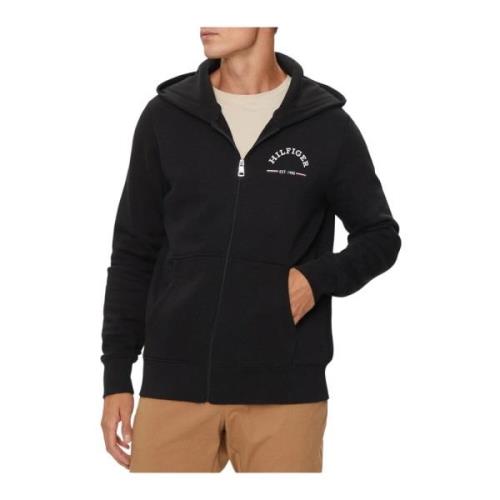 Tommy Hilfiger Herr Zip Hoodie med Logo Lettering Black, Herr