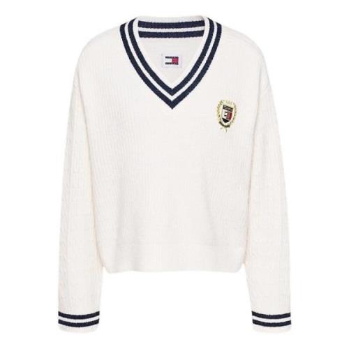 Tommy Hilfiger Vit Tröja med Ribbstruktur White, Dam