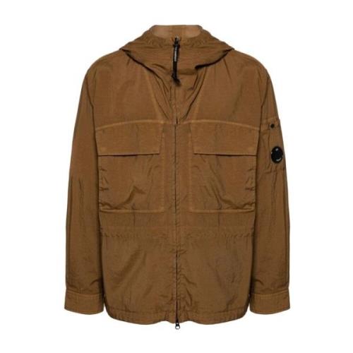 C.p. Company Brun Earth Texturerad Huva Jacka Brown, Herr