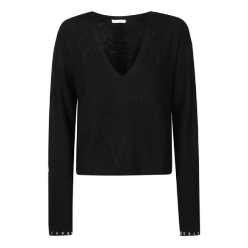 Patrizia Pepe V-ringad Tröja Essential Stil Black, Dam