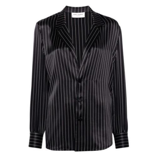 Saint Laurent Silke Randig Pyjama Skjorta Svart Craie Black, Dam