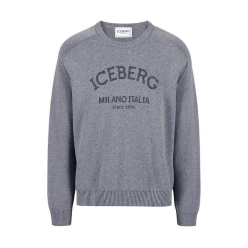 Iceberg Logo Crew-neck Sweater Tailored Fit Gray, Herr