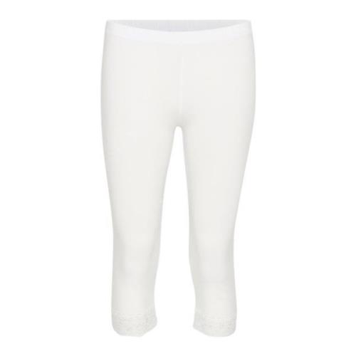 Cream Snövit Leggings med Spetsdetaljer White, Dam