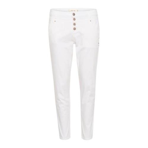 Cream Modern 7/8 Twill Byxor Snow White White, Dam