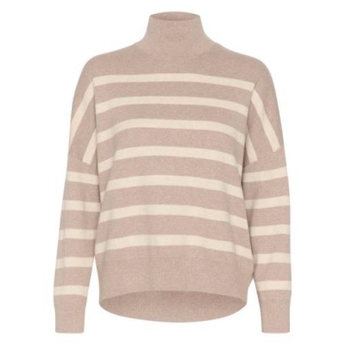 InWear Randig Turtleneck Pullover - Sandgrå Beige, Dam