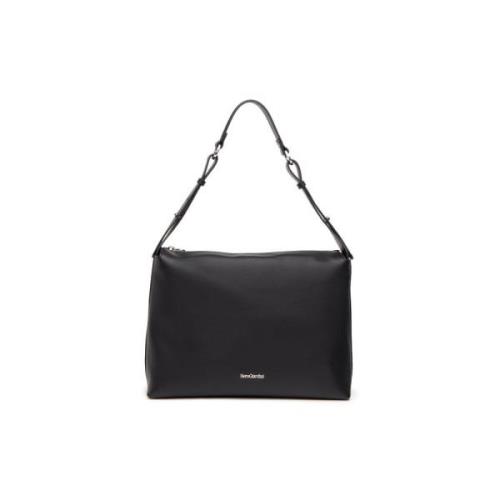 Nerogiardini Svart läder hobo väska med logofoder Black, Dam