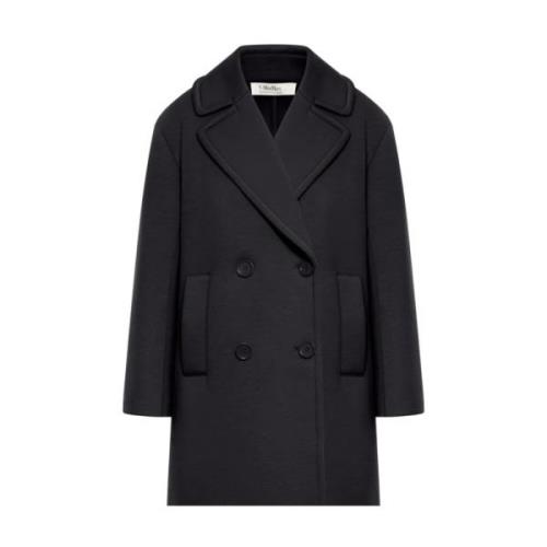 Max Mara Svart Peacoat med Bred Revers Black, Dam