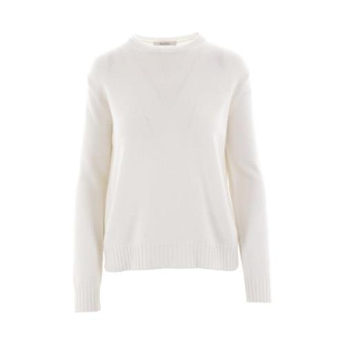 Max Mara Vit Cashmere Tröja med Monogram Broderi White, Dam