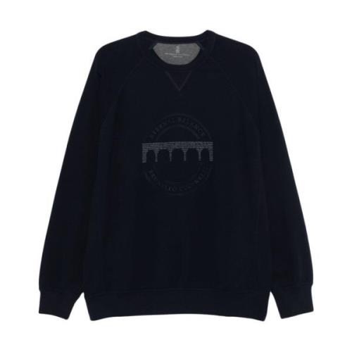 Brunello Cucinelli Navy Blue Sweater med Broderad Logotyp Blue, Herr