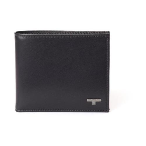 Testoni Klassisk Bifold Kalvskinn Plånbok med Metalllogo Black, Unisex