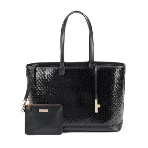 Testoni Vågig Flätad Läder Tote Väska Black, Unisex