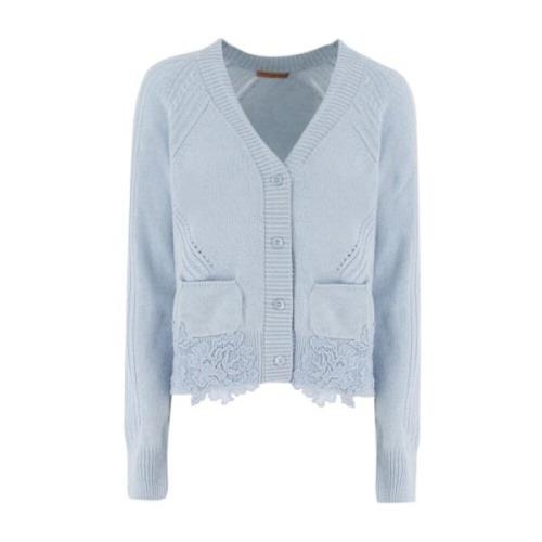 Ermanno Scervino Blommig Applikation Cardigan Blue, Dam