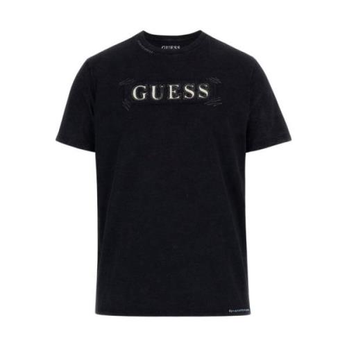 Guess Svart Bomull T-shirt - Rak Skärning Black, Herr