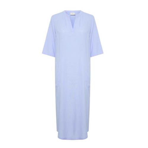 Kaffe Kaftan Klänning Windsurfer V-Hals Ärmar Blue, Dam