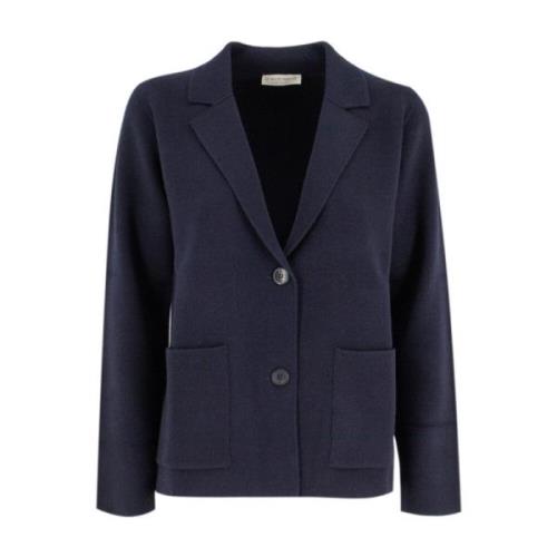 Le Tricot Perugia Elegant Stickad Blazer med Reverskrage Blue, Dam