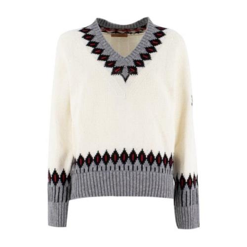 Ermanno Scervino Broderad V-ringad Jumper Beige, Dam