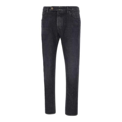 Incotex Svarta Stretch Denim Slim Fit Jeans Black, Herr