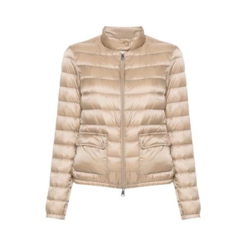 Moncler Beige Quiltad Dunjacka med Tratt Hals Beige, Dam