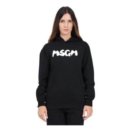 Msgm Svart huvtröja med logotyptryck Black, Dam