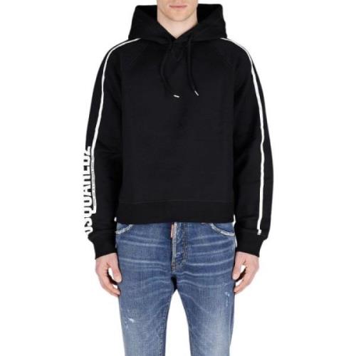 Dsquared2 Logo Print Cotton Hoodie Sweatshirt Black, Herr