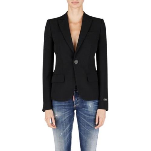 Dsquared2 Svart Ullblandning Peak Lapel Blazer Black, Dam