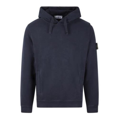 Stone Island Logo Hoodie Regular Fit Bomull Fleece Blue, Herr