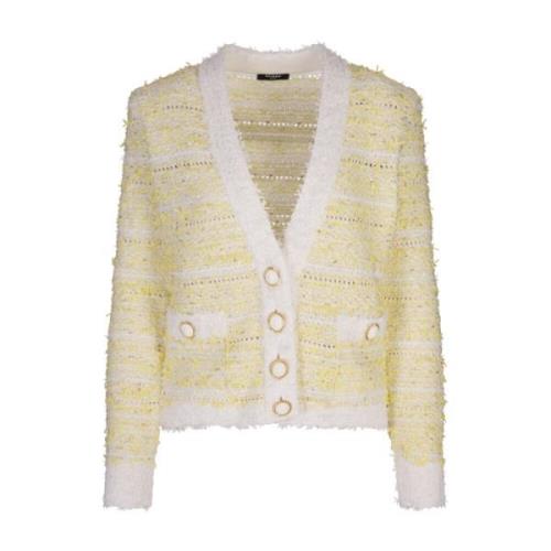 Balmain Gul Stickad Kofta med Trompe-l'œil Fickor Yellow, Dam