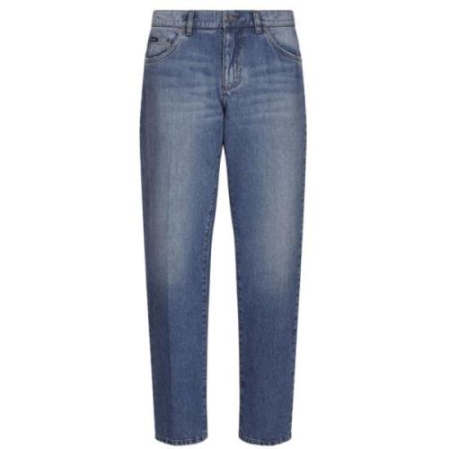 Dolce & Gabbana Blå Denim Straight-Leg Jeans Whiskering Blue, Herr