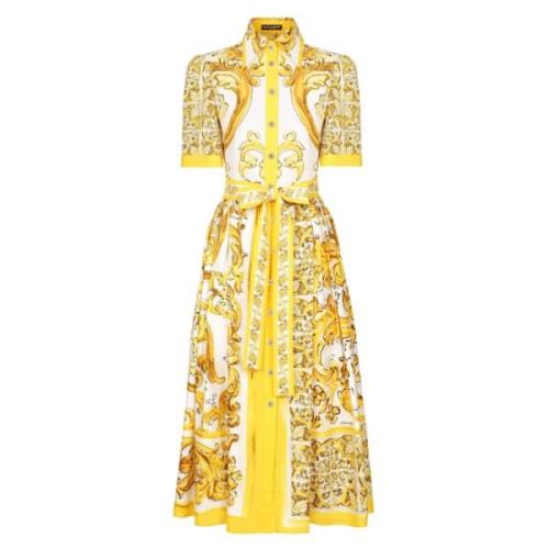 Dolce & Gabbana Majolica Print Bomullsskjortklänning Yellow, Dam