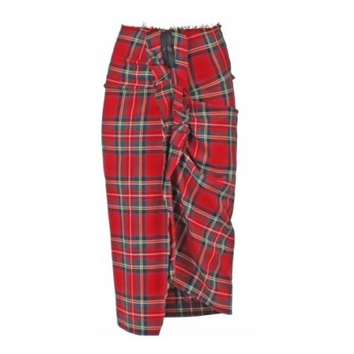 8PM Tartan Midi Kjol med Volanger Red, Dam