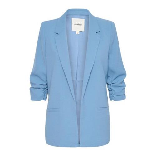 Soaked in Luxury Blå Blazer ¾ Ärmar Klassisk Krage Blue, Dam