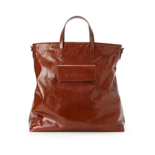 Iceberg Läder Shopper Väska med Framficka Brown, Dam