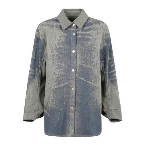 Darkpark Jacquard Denim Oversized Skjorta Blue, Dam