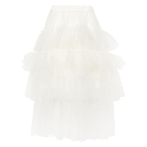 Simone Rocha Vit Tulle Ruffle Kjol Beige, Dam