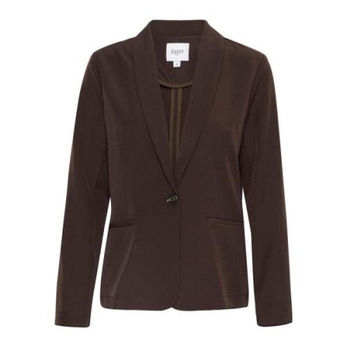 Saint Tropez Klassisk Blazer Jacka Mörk Ek Brown, Dam