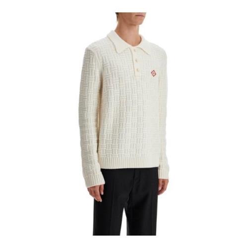 Casablanca Merino Wool Polo Pullover White, Herr